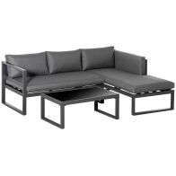 See more information about the Outsunny 3 Pcs L-Shape Aluminium Garden Corner Sofa Set With Padded Cushions