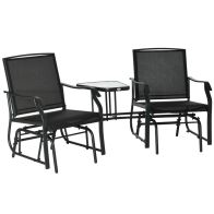 See more information about the Outsunny Garden Double Glider Rocking Chairs Metal Gliding Love Seat with Middle Table Conversation Set Patio Backyard Relax Outdoor Furniture Black