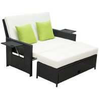 See more information about the Outsunny Rattan 2-Seater Sofa Sun Lounger Bed-Black