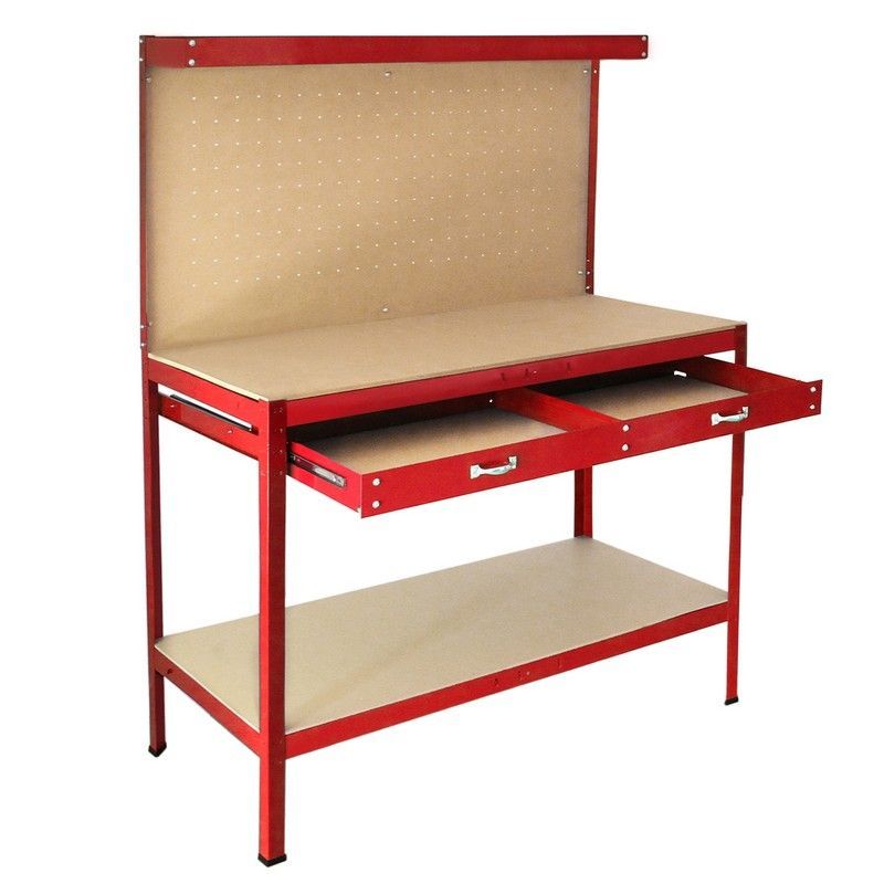 Raven Q-Rax 3' 11" x 1' 11" Not Applicable Workbench with Pegboard, Drawer & Light - Classic