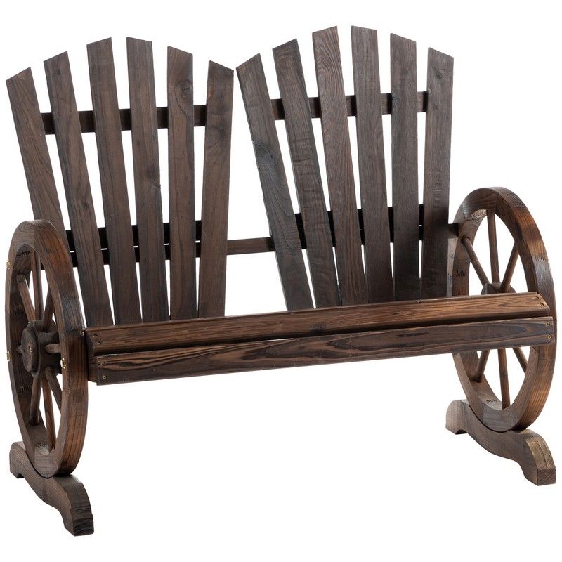 Outsunny Fir Logs Love Seats With Wheel-Shaped Armrests Large Load-Bearing Chair Natural Wood Grain
