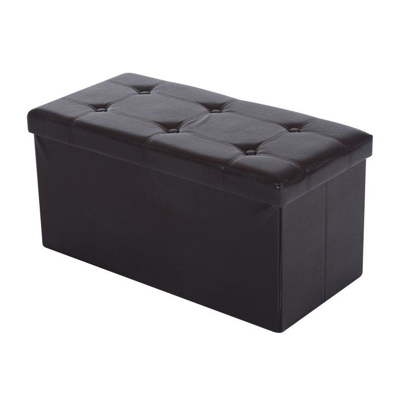 Homcom Folding Faux Leather Storage Cube Ottoman Bench Seat PU Rectangular Footrest Stool Box (Brown)