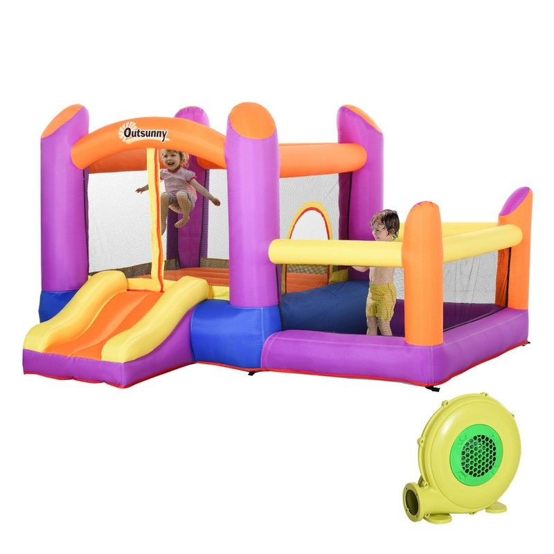 Outsunny Kids Bouncy Castle House Inflatable Trampoline Slide Water Pool 3 In 1 With Blower For Kids Age 3-8 Multi-Color 2.8 X 2.5 X 1.7M