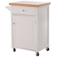 See more information about the Homcom Kitchen Cart Storage Trolley Wooden Cabinet with Drawer Cupboard Towel Rail White