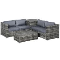 See more information about the Outsunny 6Pc Rattan Corner Sofa Set Wicker 4 Seater Garden Storage Coffee Table Conversation Ottoman Outdoor Weave Furniture W/ Cushion Grey