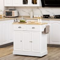 See more information about the Homcom Kitchen Island with Storage Rolling Kitchen Serving Cart with Rubber Wood Top Towel Rack Storage Drawer Cabinet White
