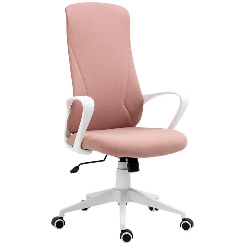 Vinsetto High Back Office Chair Fabric Desk Chair With Armrests Adjustable Height Swivel Wheels Pink