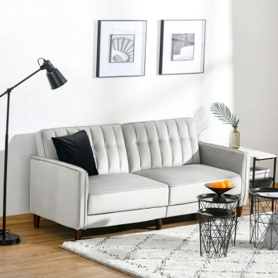 See more information about the Homcom Modern Convertible Sofa Futon Velvet-Touch Tufted Couch Compact Loveseat with Adjustable Split Back