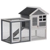 See more information about the PawHut 2 Tier Wooden Rabbit Hutch Guinea Pig Cage Rabbit Cage Pull Out Tray W/ Ramp 122 x 62.6 x 92 cm