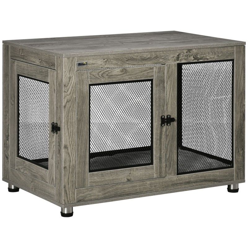 Pawhut Two-In-One Dog Cage & Side Table With Two Doors Cushion For Large Dogs