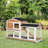 See more information about the PawHut Two-Tier Wooden Rabbit Hutch Mobile Guinea Pig Cage Bunny Run w/ Wheels