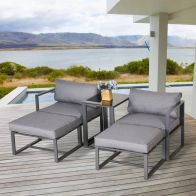 See more information about the Outsunny 5 Piece Garden Conversation Set Sun Lounger 2 Footstools End Table with Cushions