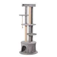 See more information about the PawHut ?55 x 150H cm Cat Tree Multi-level Kitten Tower w/ Scratching Post Condo Plush Perches Grey