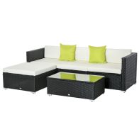 See more information about the Outsunny 4-Seater Rattan Sofa Set Set Garden Outdoor Sectional Sofa Coffee Table Metal Frame Withcushion Pillows-Black