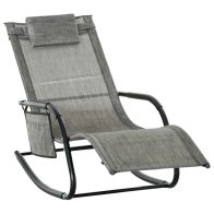 See more information about the Outsunny Breathable Mesh Rocking Chair Patio Rocker Lounge For Indoor & Outdoor Recliner Seat W/ Removable Headrest For Garden And Patio Dark Grey