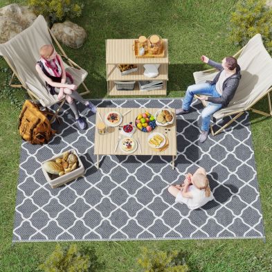 Image of Outsunny Reversible Outdoor Rug with Carry Bag and Ground Stakes
