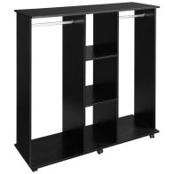 See more information about the Homcom Double Mobile Open Wardrobe With Clothes Hanging Rails Storage Shelves Organizer Bedroom Furniture - Black