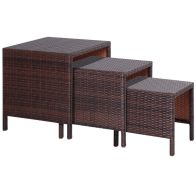See more information about the Outsunny 3 Pcs Rattan Nesting Tables Set-Brown