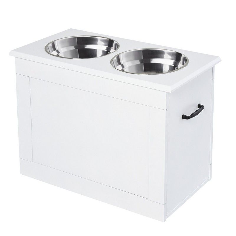 PawHut Raised Dog Bowls Pet Feeding Storage Station with 2 Stainless Steel Bowls Base for Large Dogs and Other Large Pets