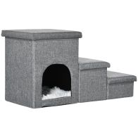 See more information about the PawHut Dog Steps 3-step Pet Stairs with Kitten House and 2 Storage Boxes