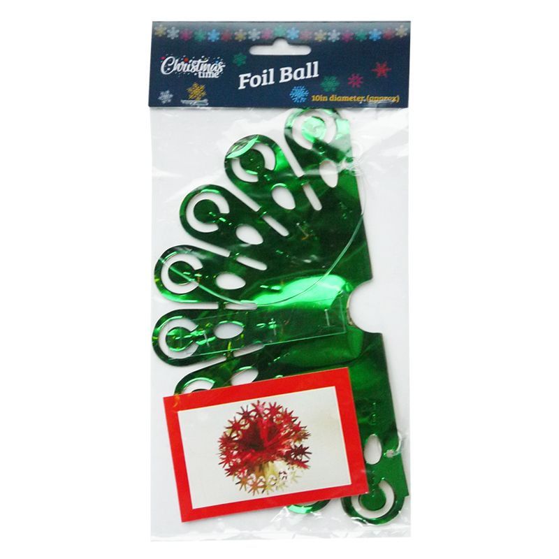 Foil Ball Christmas Decoration 10 Inch Green & Gold