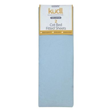 See more information about the 2 Kudl Cot Bed Sheets Cotton Light Blue 2 x 5ft by Kidsaw