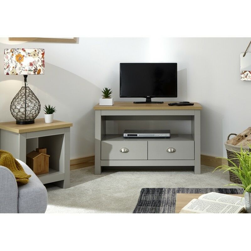 Lancaster Corner TV Unit Grey & Oak 1 Shelf 2 Drawer
