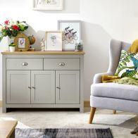 See more information about the Lancaster Large Sideboard Grey 3 Doors 2 Shelves 2 Drawers