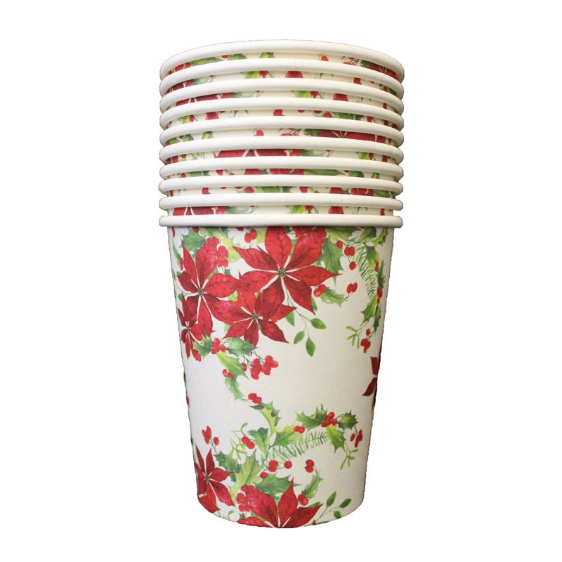 Christmas Paper Cup 10 Pack - Flowers
