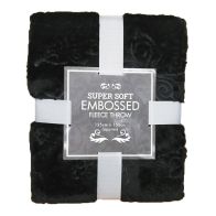 Super Soft Embossed Fleece Throw 125 x 150cm - Black Floral