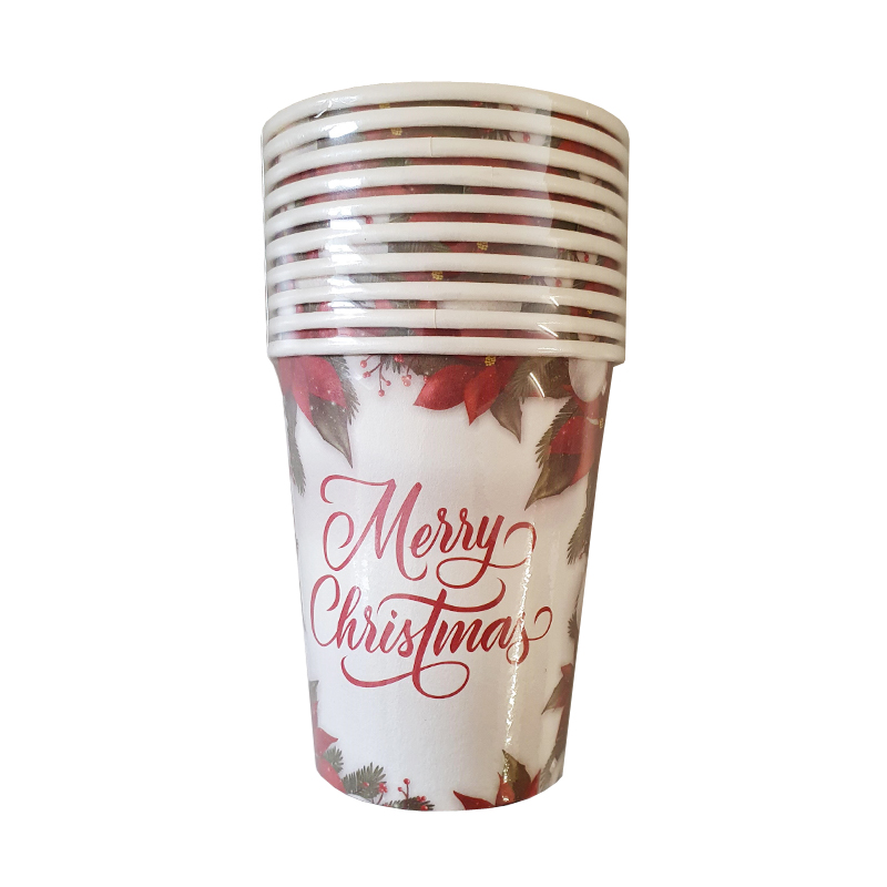 Christmas Paper Cup 10 Pack - Wreath With Writing