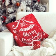 See more information about the Large Christmas Tapestry Cushion Red With White Bauble 43 x 43cm