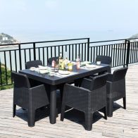 See more information about the Faro Rattan Garden Patio Dining Set by Royalcraft - 6 Seats Charcoal Cushions