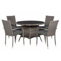 See more information about the Malaga Rattan Garden Patio Dining Set by Royalcraft - 4 Seats Grey Cushions