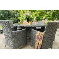 See more information about the Paris Rattan Garden Patio Dining Set by Royalcraft - 4 Seats Grey Cushions