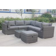 See more information about the Parisian Rattan Garden Corner Sofa by Royal Craft - 5 Seats Grey Cushions