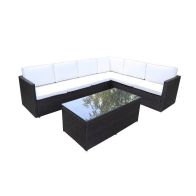 See more information about the Berlin Rattan Garden Corner Sofa by Royal Craft - 5 Seats Ivory Cushions
