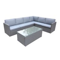 See more information about the Berlin Rattan Garden Corner Sofa by Royal Craft - 5 Seats Grey Cushions