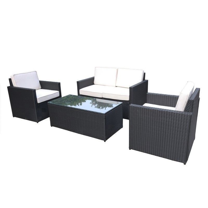 Marseille Rattan Garden Patio Dining Set by Royalcraft - 4 Seats Ivory Cushions