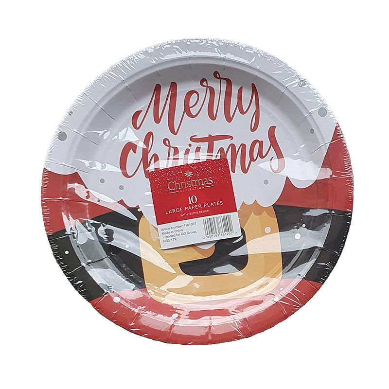 Merry Christmas Santa Large Paper Plates 10 Pack