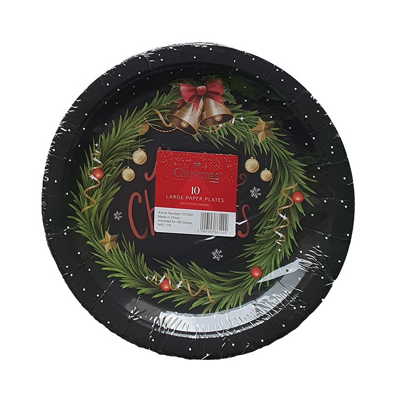 Merry Christmas Holly Large Paper Plates 10 Pack