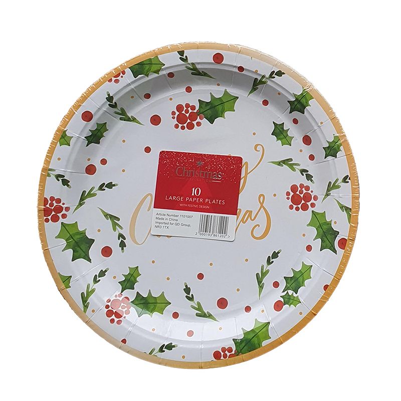 Merry Christmas Wreath Large Paper Plates 10 Pack