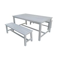 Wensum FSC Certified Acacia White Washed Wooden Bench Dining Set - 4-6 Seater