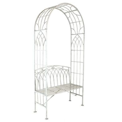 Wensum Wrought Iron Arch with Bench - Antique White