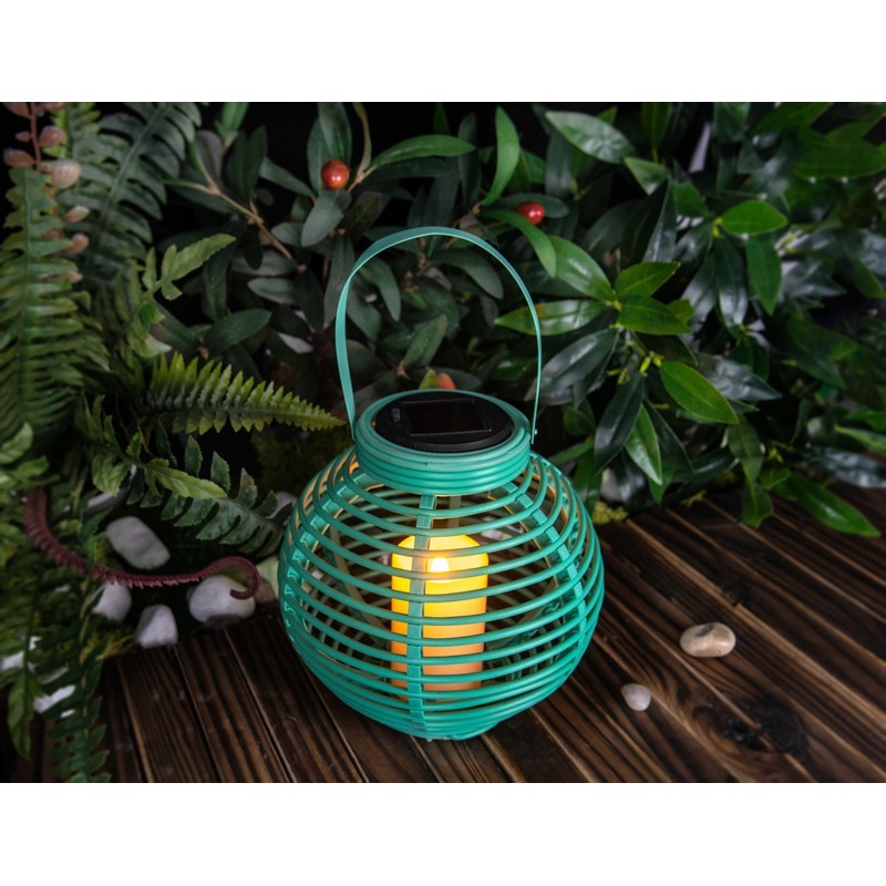 Candle Solar Garden Green Lantern Decoration Orange LED - 21cm by Bright Garden