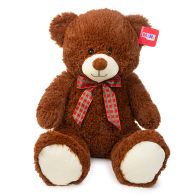See more information about the Plush Teddy Bear With Tartan Ribbon Bow - Chestnut Brown 45cm