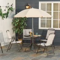 See more information about the Outsunny Garden Patio Texteline Folding Chairs Plus Table and Parasol Furniture Bistro Set 6 Pieces - Black/Cream