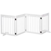 See more information about the Pawhut Freestanding Pet Gate 4 Panel Wooden Dog Barrier Folding Safety Fence With Support Feet Up To 204cm Long 61cm Tall For Doorway Stairs White