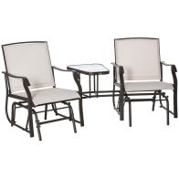 See more information about the Outsunny Garden Double Glider Rocking Chairs Metal Gliding Love Seat with Middle Table Conversation Set Patio Backyard Relax Outdoor Furniture Beige