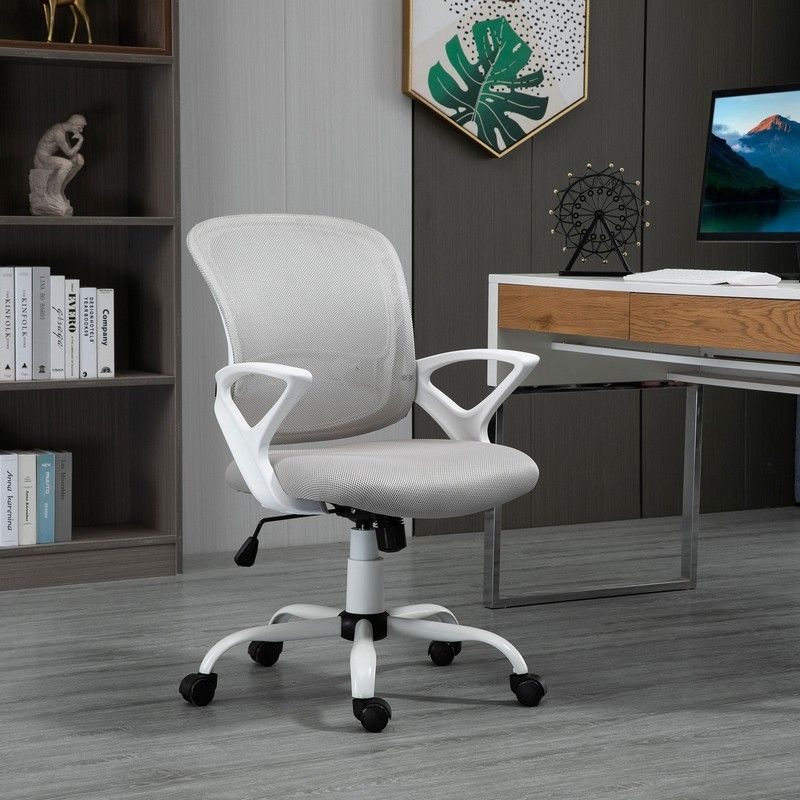 Vinsetto Office Chair Mesh Swivel Desk Chair With Lumbar Back Support Adjustable Height Armrests Grey